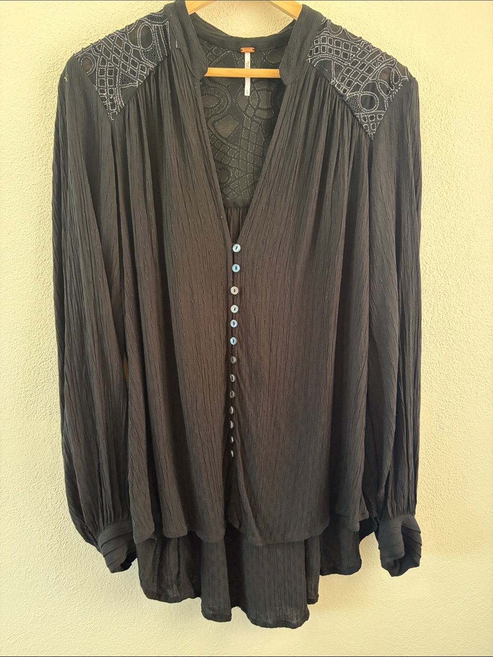 Free People Canton Rose black metallic lace button down v-neck | size large